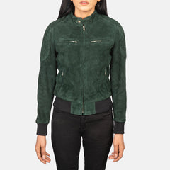 Zenna Suede Bomber Jacket In Green