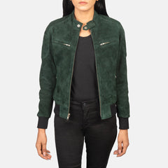 Zenna Suede Bomber Jacket In Green