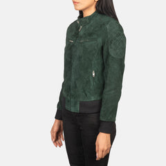 Zenna Suede Bomber Jacket In Green