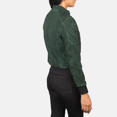 Zenna Suede Bomber Jacket In Green