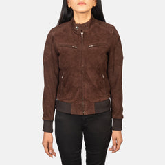 Zenna Suede Bomber Jacket In Mocha