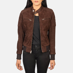 Zenna Suede Bomber Jacket In Mocha
