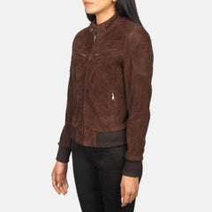 Zenna Suede Bomber Jacket In Mocha