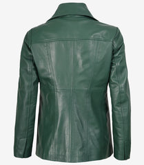 Women's Green Leather Blazer with Three Buttons
