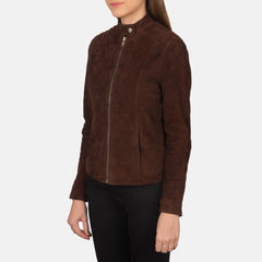 Kelsee Suede Biker Jacket In Mocha