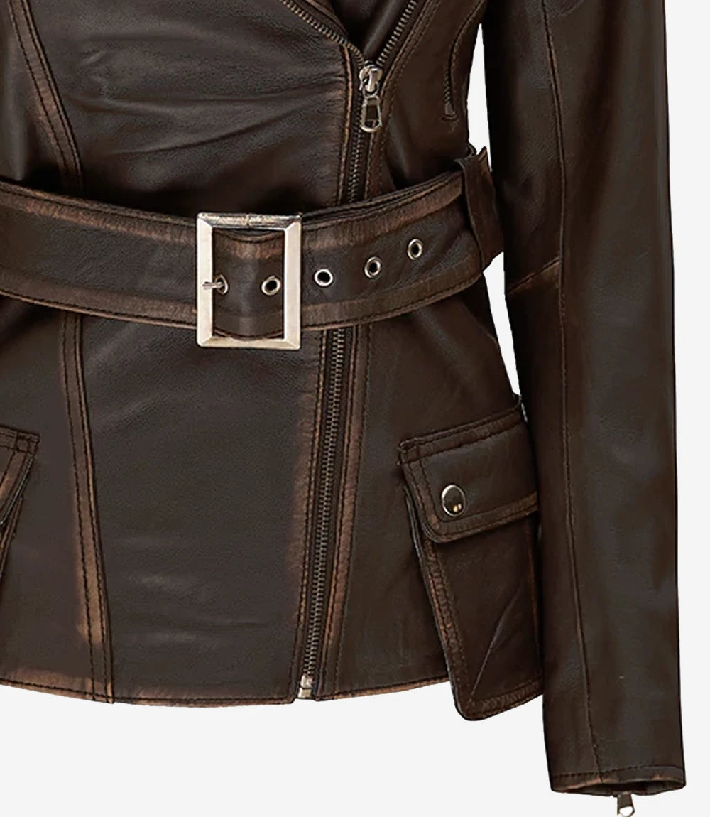 RoadMuse Womens Brown Vintage Style Biker Jacket
