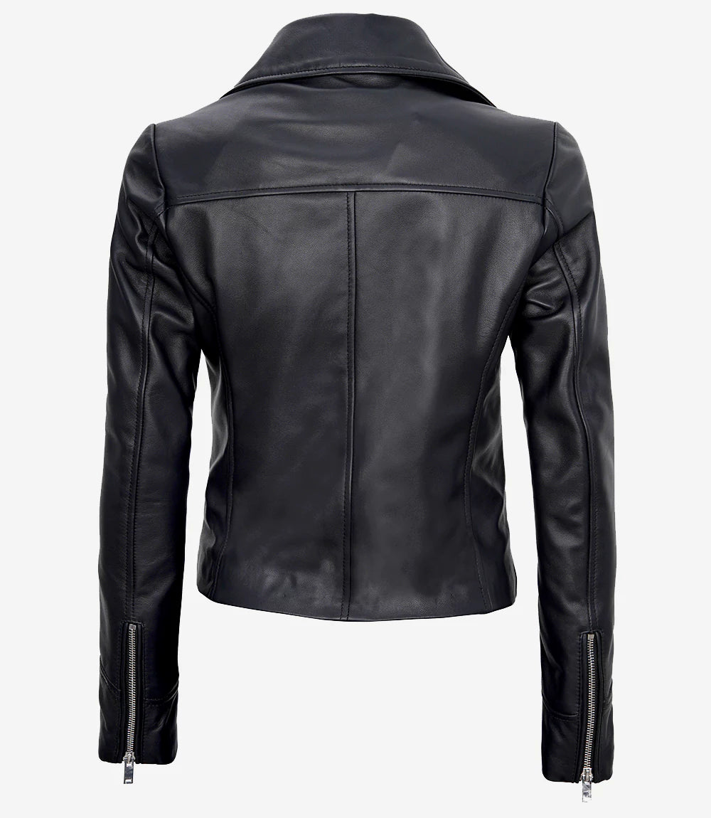 Women BLACK Asymmetrical Biker Leather Jacket