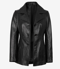 Bitonto Women's Black Leather Coat - 3/4 Length