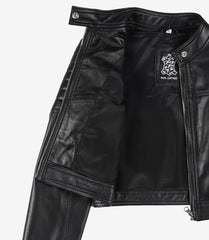 Women's Black Cropped Real Leather Jacket in Biker Style