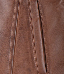 Women's Cognac Real Leather Coat in 3/4 Length with Button-Down Front