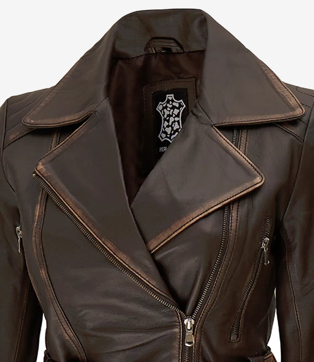 RoadMuse Womens Brown Vintage Style Biker Jacket