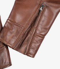 Women's Cognac Waxed Real Leather Jacket in Biker Style