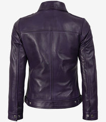 Women's Purple Leather Jacket Designed with a Shirt-Style Collar