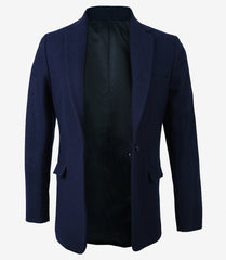 Women's Navy Blue Wool Blazer with Notch Lapel and Single Button