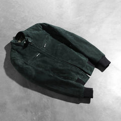 Zenna Suede Bomber Jacket In Green