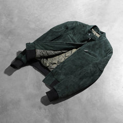 Zenna Suede Bomber Jacket In Green