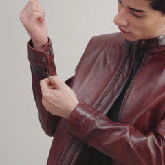 Zen Distressed Leather Biker Jacket In Brown