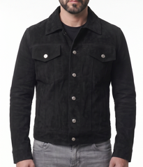 Trucker Suede Black Leather Jacket