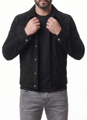 Trucker Suede Black Leather Jacket