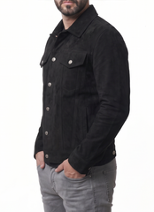Trucker Suede Black Leather Jacket