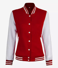 Women's Red Letterman Jacket with White Sleeves College Varsity Look