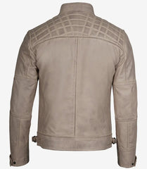 Men's Genuine Leather Biker Jacket in Warm Beige