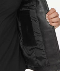 Men's Tall Black Leather Biker Jacket with Quilted Shoulders