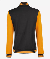 Women's Black and Yellow Varsity Jacket with Baseball Letterman Style