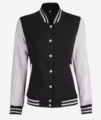 Women's White and Black Varsity Jacket Baseball Bomber Style