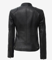 Dodge Women's Petite Black Real Leather Jacket - Biker Style