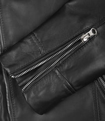 Men's Biker Style Leather Jacket in Black Lambskin