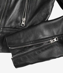 Women's Black Cropped Leather Jacket with Asymmetrical Biker Style