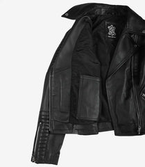 Women's Genuine Black Leather Jacket in Classic Biker Style