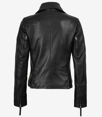 Ramsey Women's Black Leather Biker Jacket with Asymmetrical Closure