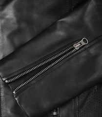 Women's Tall Black Leather Jacket in Biker Style