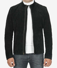 Men's Classic Suede Biker Jacket in Black