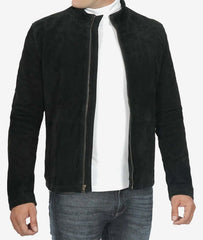 Men's Classic Suede Biker Jacket in Black
