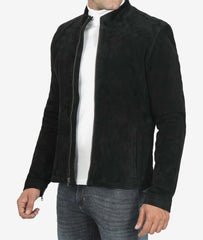 Men's Classic Suede Biker Jacket in Black