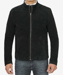 Men's Classic Suede Biker Jacket in Black