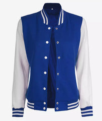 Women's White & Royal Blue Varsity Jacket - Baseball Bomber Style