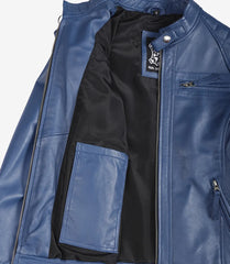 Women's Blue Quilted Lambskin Leather Jacket Biker Style