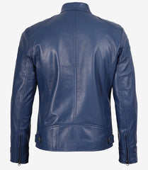 Men's Classic Blue Biker Leather Jacket