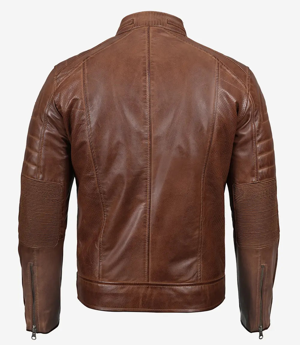 Lowridge Men’s Cognac Café Racer Leather Jacket