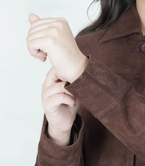 Women's Dark Brown Suede Coat with Button-Down Front