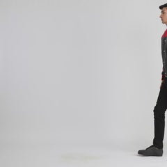 Terrance Leather Varsity Jacket In Black & Red