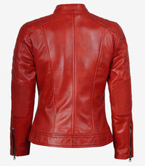 Women Cut Firefly Red Classic Racer Leather Jacket