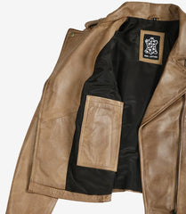 Women's Camel Brown Real Leather Jacket - Biker Style