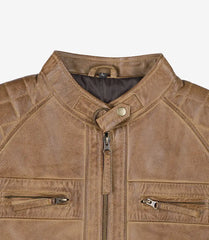 Men's Tall Camel Brown Quilted Leather Jacket - Biker Style
