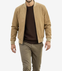 Men's Camel Brown Real Suede Bomber Leather Jacket