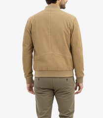 Men's Camel Brown Real Suede Bomber Leather Jacket